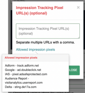 Impression tracking pixel URL field