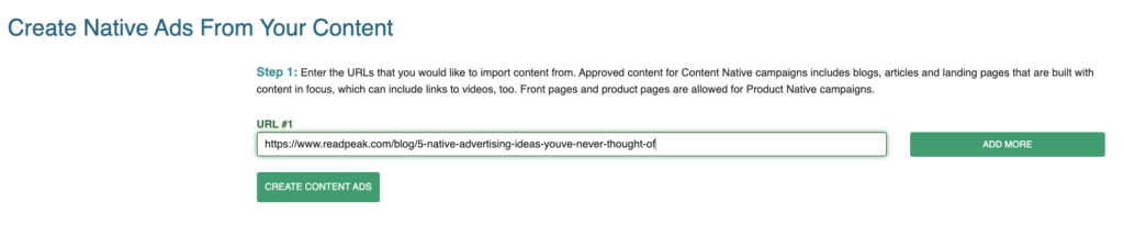 Create native ads based on a landing page